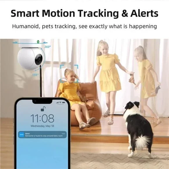 2K Security Camera Indoor, Baby Monitor Pet Camera 360-Degree for Home Security
